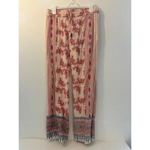 Bohemian Lucy & Laurel Size Women's Large Paisley Print Pants With Elastic Waist